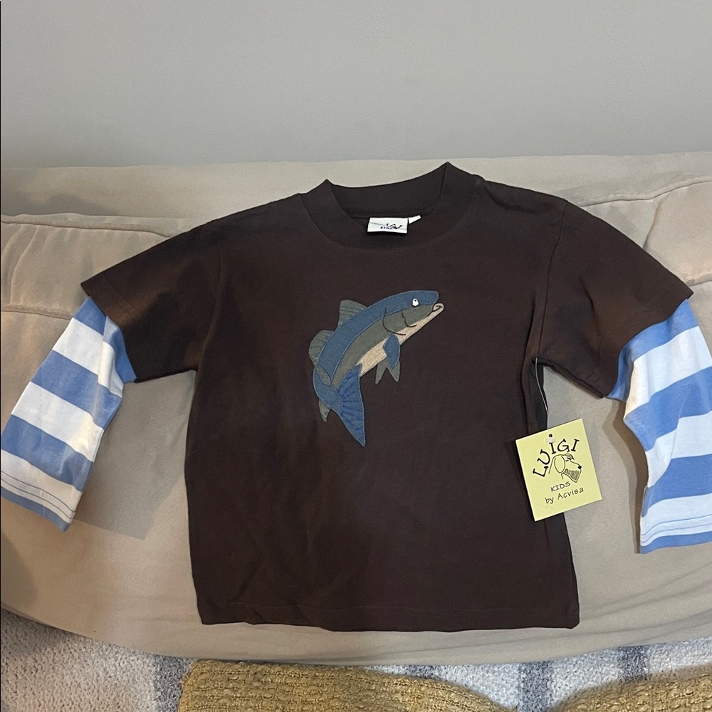 New - 2T Kids' Brown Fish top -Luigi Kuds